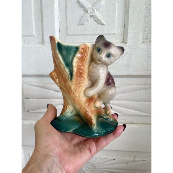 Vintage 1950s Royal Copely Ceramic Cat Climbing Tree Vase - Picture 1 of 10